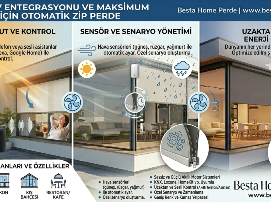 Akıllı telefon uygulamasıyla kontrol edilen motorlu zip perde