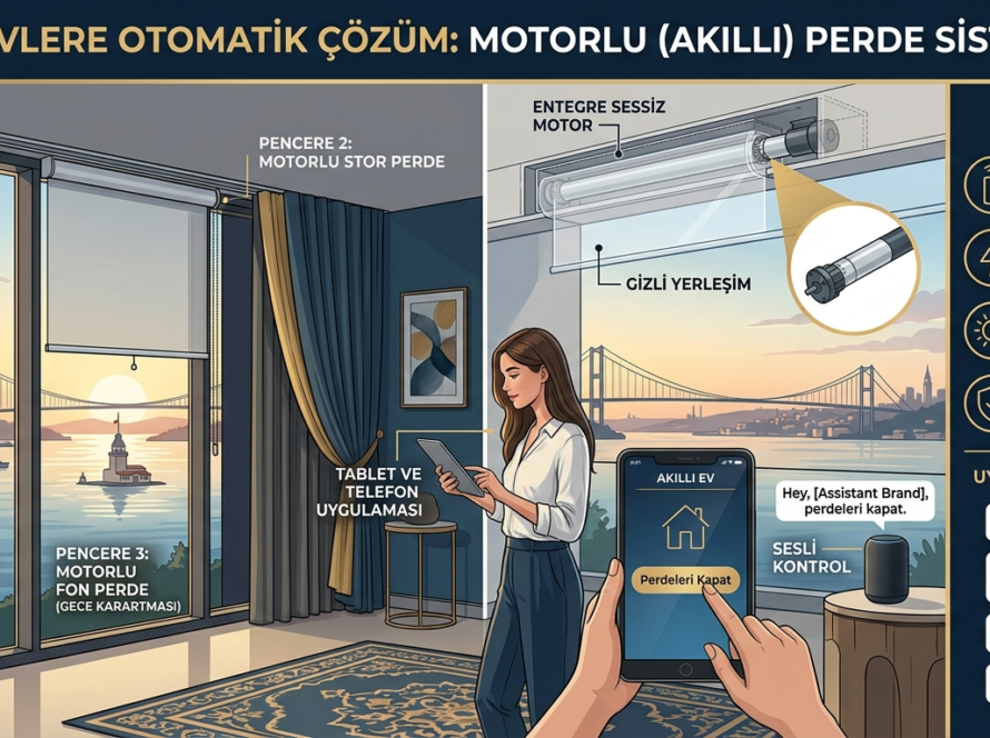 Akıllı telefon ve uzaktan kumanda ile kontrol edilebilen motorlu perde sistemi