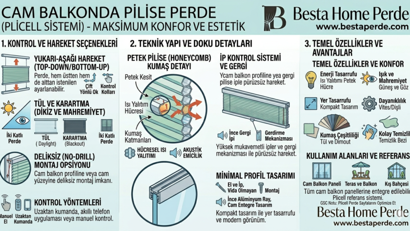 Kartepe'de bir villanın cam balkonunda uygulanan antrasit pilise perde