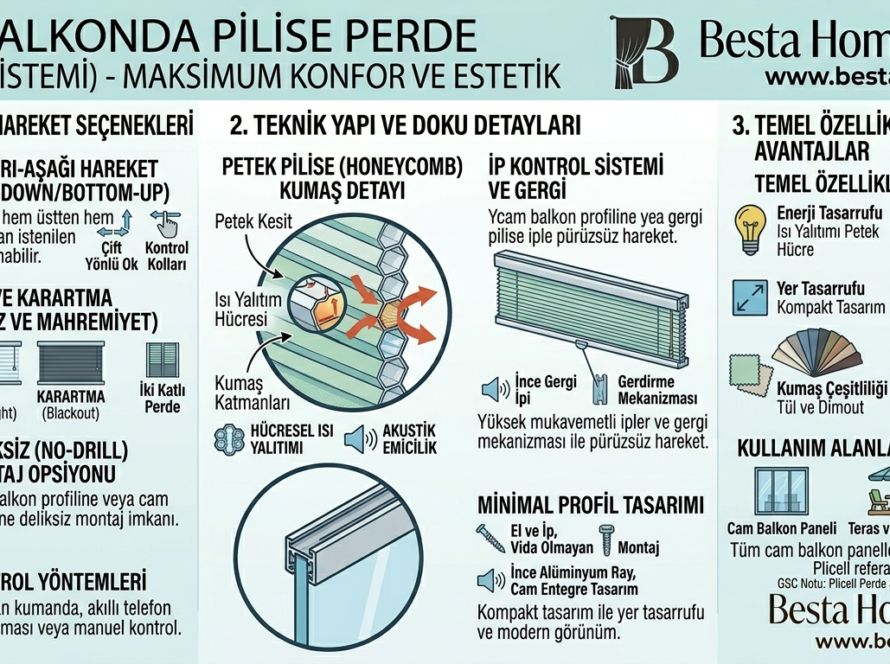 Kartepe'de bir villanın cam balkonunda uygulanan antrasit pilise perde