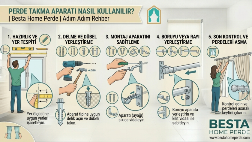 Tavandaki kornişe kolayca düğme takmayı sağlayan plastik perde matik aparatı