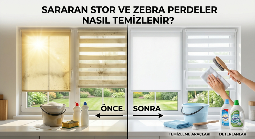 Sararan stor ve zebra perdeleri evde temizleme yöntemleri
