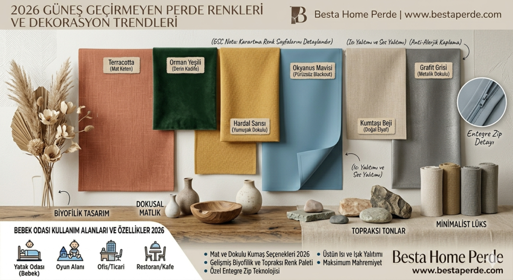 2026 trendi toprak tonlarında şık güneş geçirmeyen fon perdeler