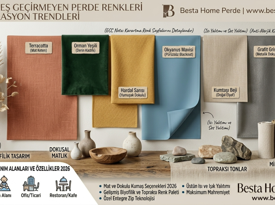 2026 trendi toprak tonlarında şık güneş geçirmeyen fon perdeler