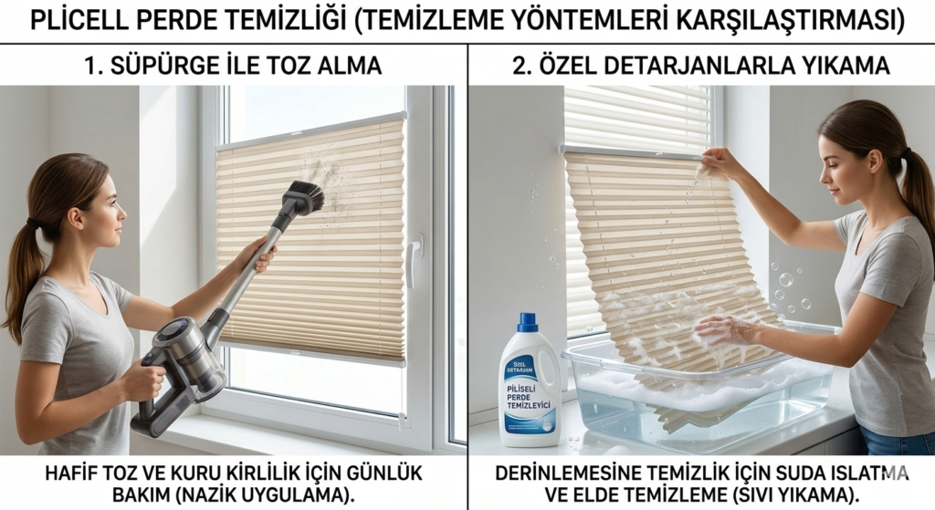 Su dolu bir kapta nazikçe yıkanan pilise perde kumaşı