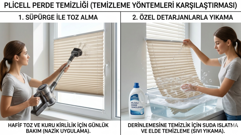 Su dolu bir kapta nazikçe yıkanan pilise perde kumaşı