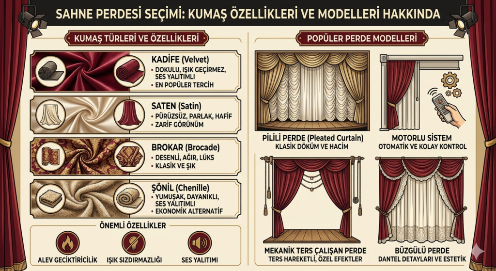Siyah renkli yanmaz kadife sahne perdesi montajı
