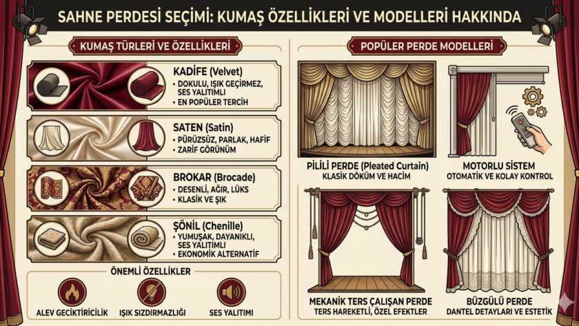 Siyah renkli yanmaz kadife sahne perdesi montajı