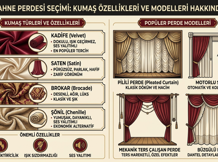 Siyah renkli yanmaz kadife sahne perdesi montajı