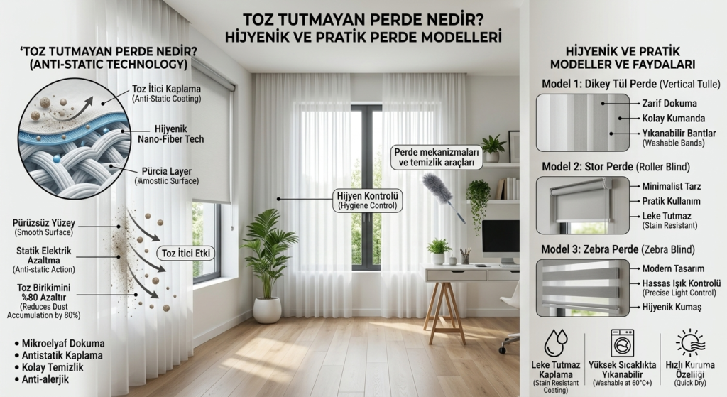 Anti-statik özelliği sayesinde toz tutmayan modern dikey tül perde
