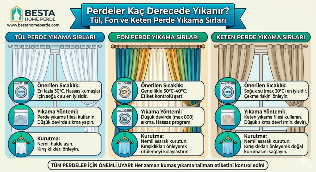 Çamaşır makinesinde hassas programda yıkanan bembeyaz tül perdeler