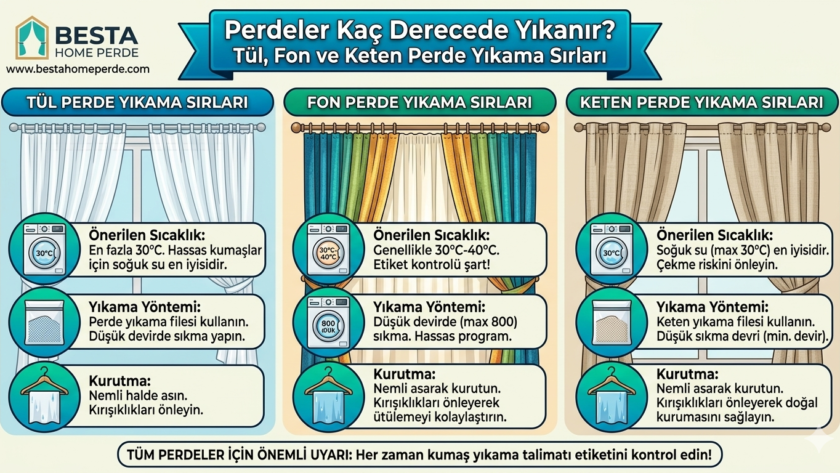 Çamaşır makinesinde hassas programda yıkanan bembeyaz tül perdeler