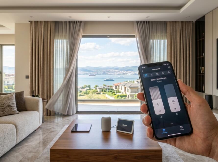 İzmit akıllı perde sistemleri koleksiyonumuzdan akıllı telefonla yönetilebilen lüks motorlu mekanizmalar