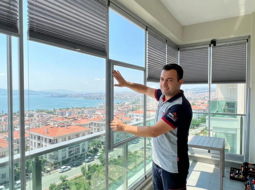 İzmit plise perde atölyemizin uzman ekiplerle gerçekleştirdiği matkapsız cam balkon montajı