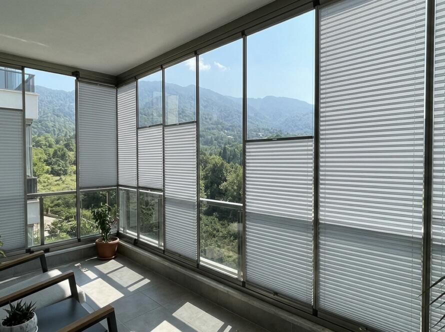 Kartepe cam balkon perdesi koleksiyonumuzdan ısı yalıtımı sağlayan şık akordeon tasarımlar